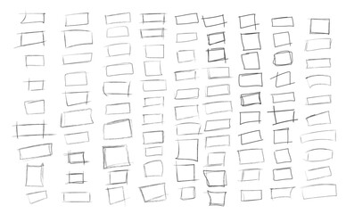 Hand drawn square frames in sketchy style. Rectangular handdrawn grungy borders. Vector illustration of pencil outline stroke framework box. Collection of doodle school draft frames	
