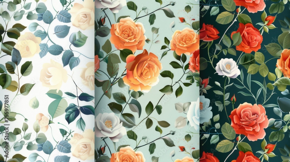 Aufkleber A collection of four different floral patterns. Suitable for various design projects.