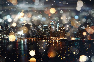 Urban cityscape at night with reflections in water. Suitable for travel and cityscape concepts. - obrazy, fototapety, plakaty
