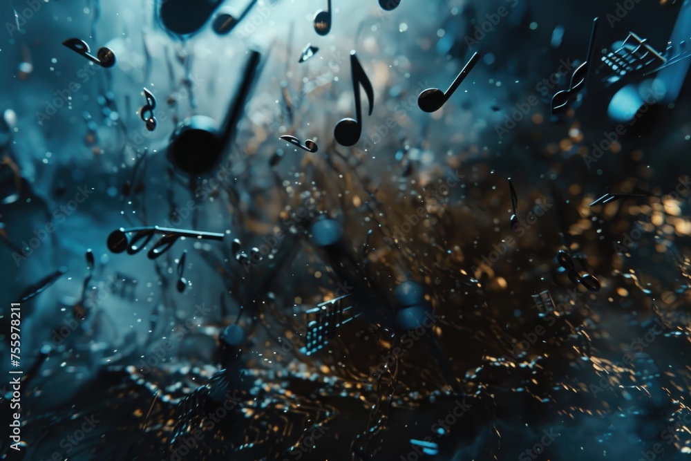 Poster musical notes floating in the air, suitable for music-related projects.
