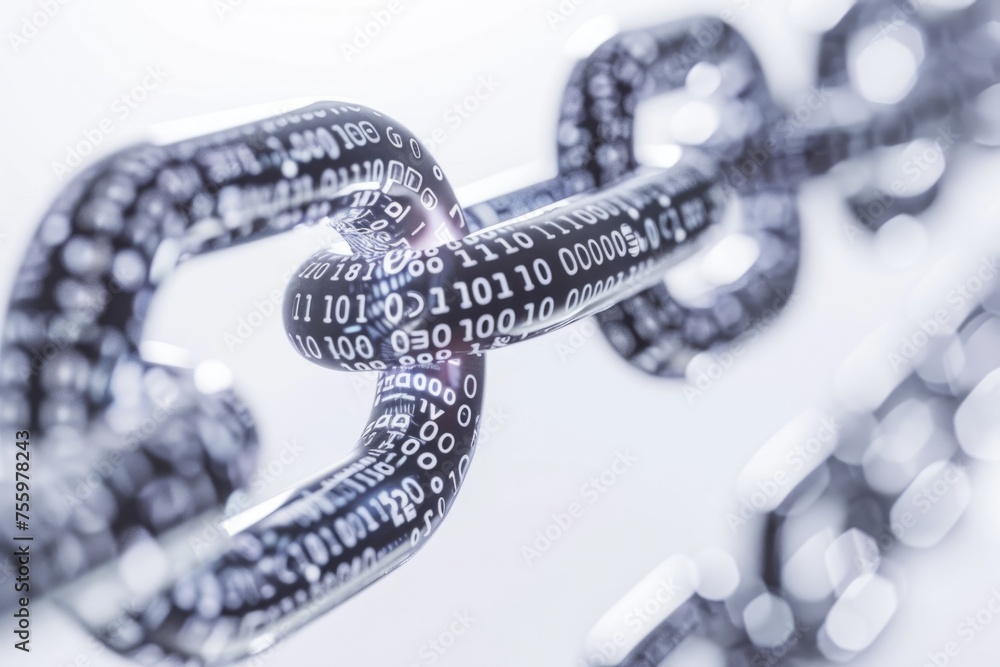 Aufkleber blockchain technology the background is white to highlight the chains generative ai