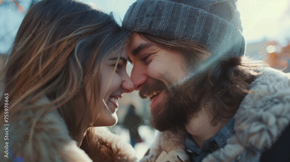 Poster a man and a woman gazing into each other's eyes. suitable for relationship and communication concept