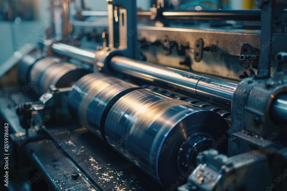 Poster close-up of a machine in operation. suitable for industrial concepts.