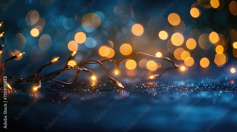 Poster Close up of a string of lights on a table, perfect for adding a cozy atmosphere to any setting.