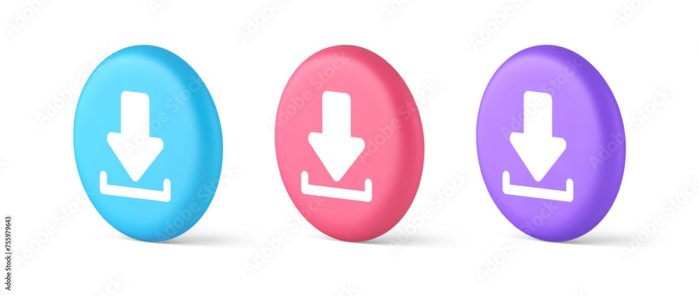 Aufkleber download down arrow cyberspace information storage button internet file browsing 3d circle icon