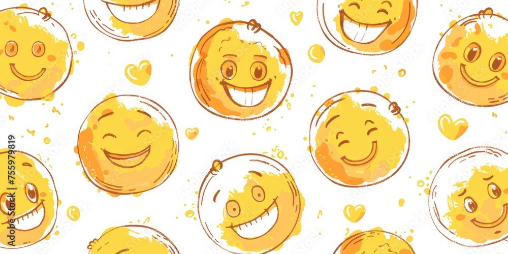 Poster A group of smiley faces on a plain white background. Suitable for various design projects.