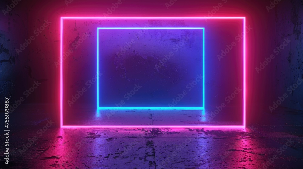 Poster a neon frame glowing in a dark room, perfect for technology concepts.