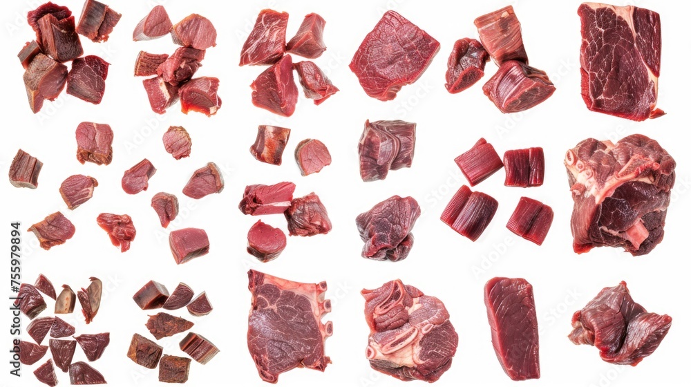 Aufkleber various cuts of meat displayed on a clean white background. suitable for food industry projects.