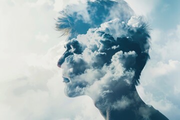 A man with a cloud inside his head, suitable for mental health concept.