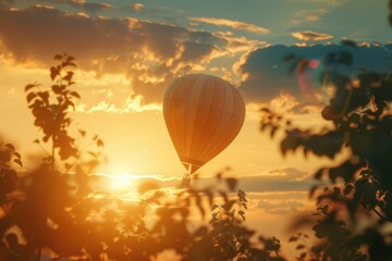 A hot air balloon soaring through a cloudy sky. Perfect for travel or adventure concepts.
