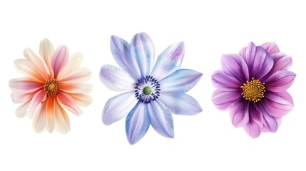 Colorful flowers on a plain white backdrop, suitable for various design projects.