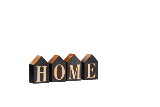 wooden cubes with the inscription Home on a white isolated background close-up