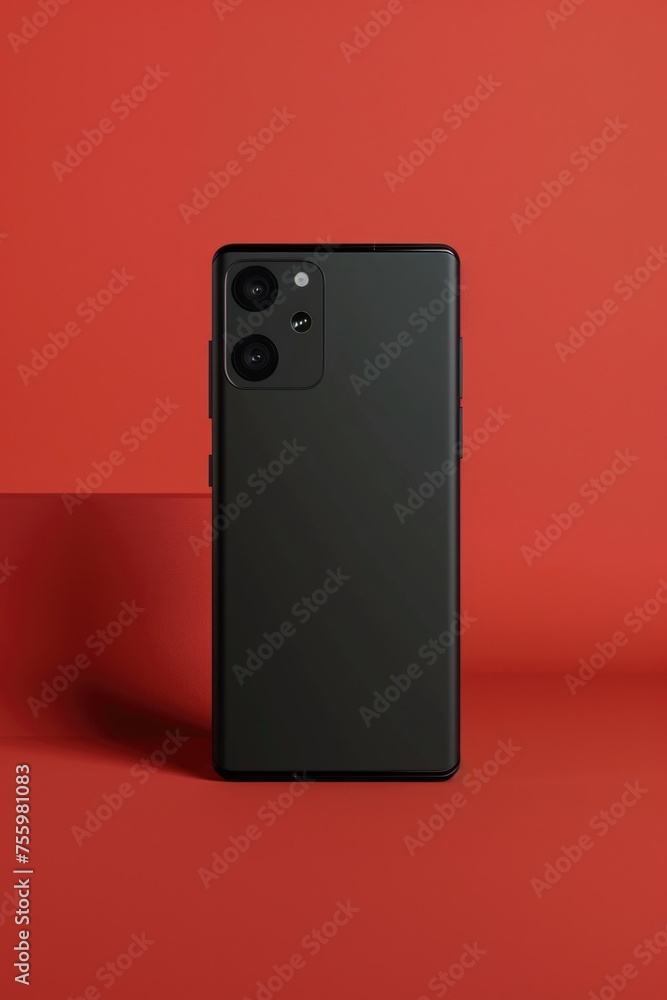 Aufkleber A black phone resting on a vibrant red surface. Perfect for technology or communication concepts.