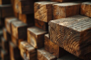 A detailed view of a stack of wood. Ideal for backgrounds and textures. - obrazy, fototapety, plakaty