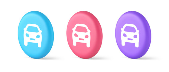 Car automobile button urban travel traffic transportation drive rent repair 3d isometric circle icon