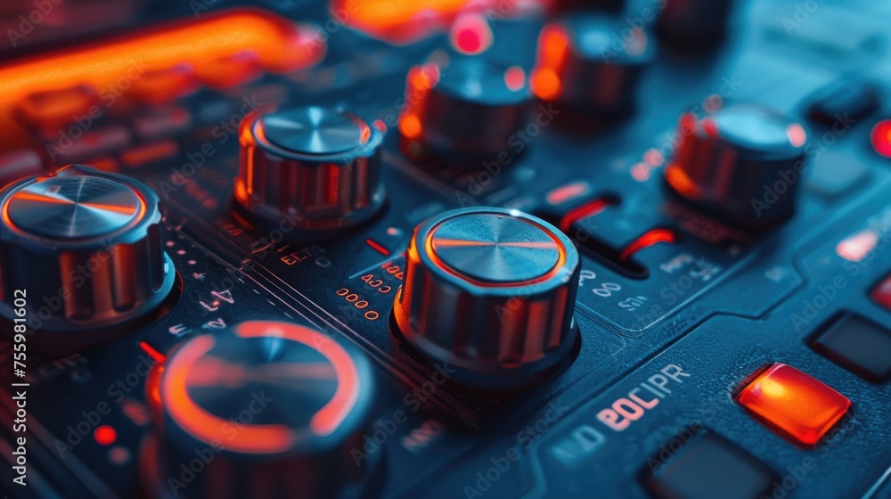 Aufkleber A detailed view of a control board with knobs. Suitable for technology and engineering concepts.