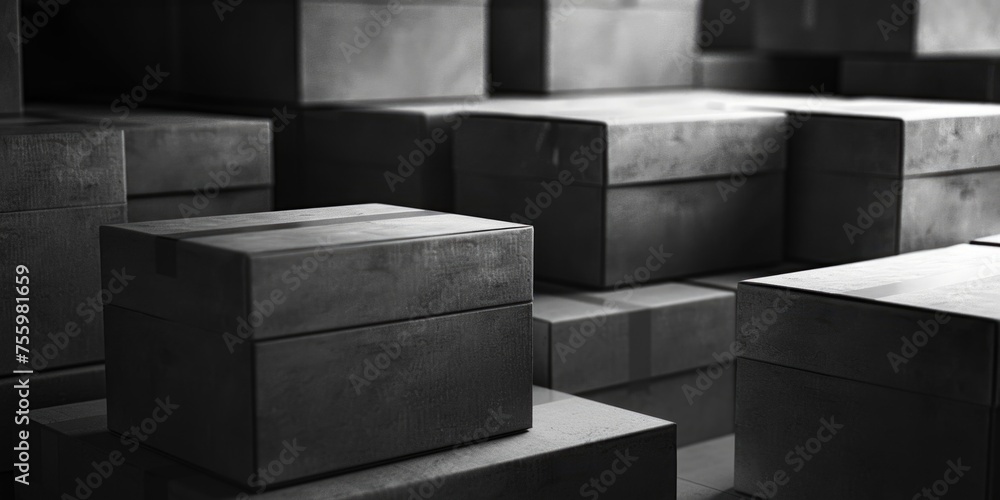 Poster a monochrome image of a group of boxes. suitable for business or storage concepts.