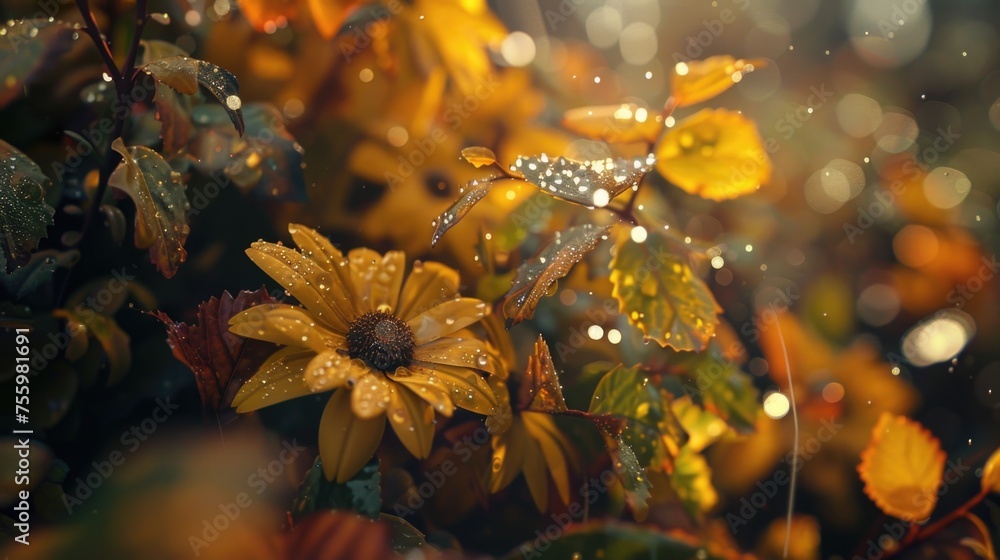 Poster close up of a plant with water droplets. suitable for nature and environment concepts.