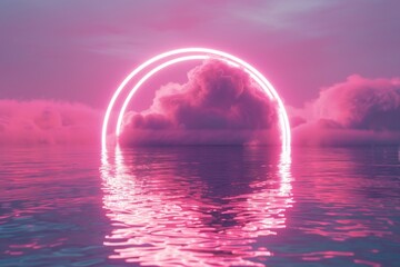 Bright pink circle in the middle of a body of water. Suitable for various design projects.