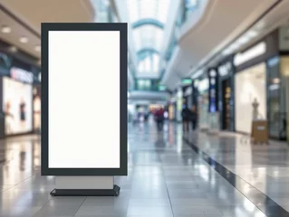 Foto op Canvas Contemporarz digital signboard mockup in a shopping gallerz, featuring a blank black and white screen with a blurred background for advertisement  © Johannes