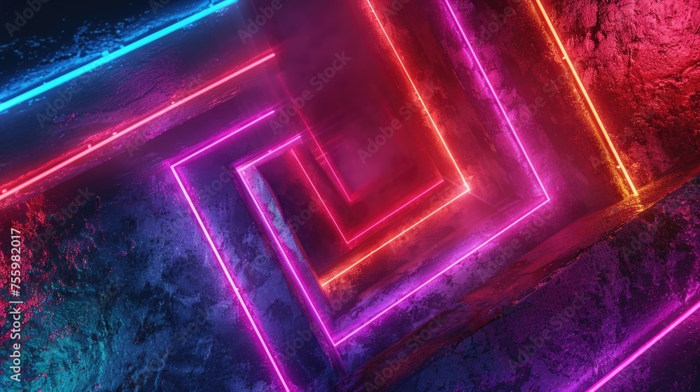 Poster group of neon lights in a dimly lit room. suitable for nightlife and entertainment concepts.