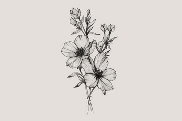 Black and white drawing of a flower, suitable for various design projects.