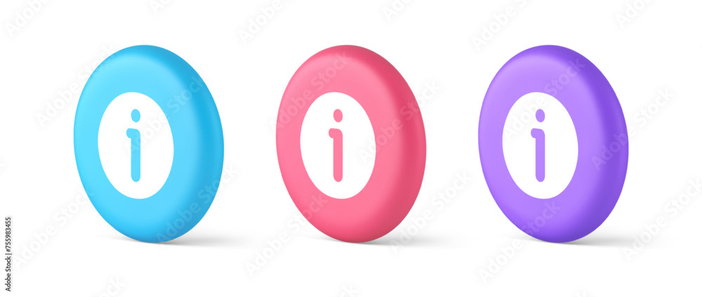 Poster info button information character faq question answer help support web app 3d isometric circle icon