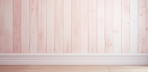 Elegant Pastel Pink Wall Paneling with Wooden Floor -Modern Interior Design with Classic Empty Room