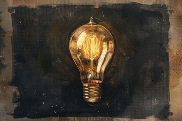Painting of a light bulb on paper, suitable for educational and creative projects. - obrazy, fototapety, plakaty