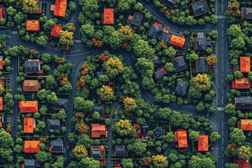 An aerial photograph showcasing the layout and arrangement of houses in a residential neighborhood.