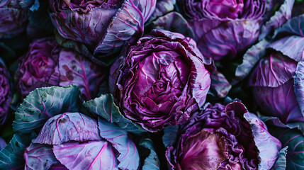 Detailed close up of a bunch of purple cabbage - obrazy, fototapety, plakaty