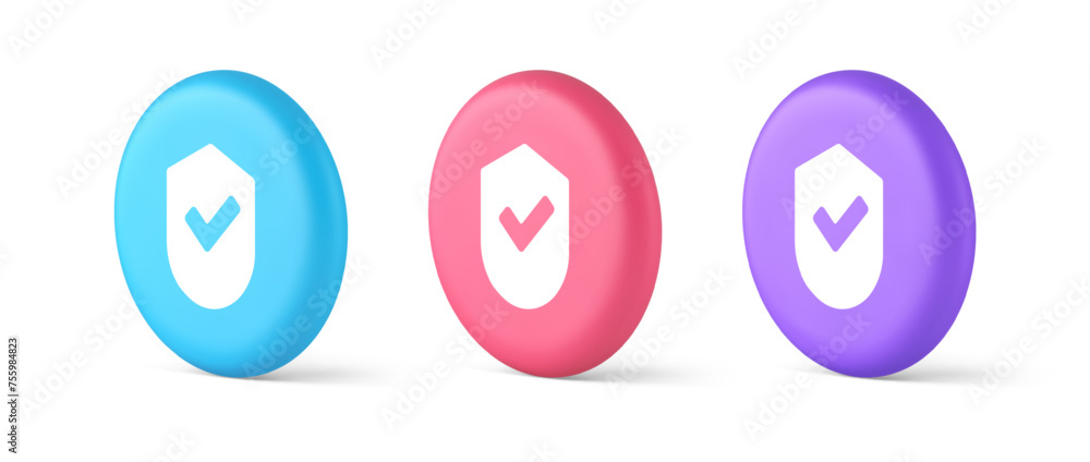 Poster done checkmark shield button success protection approved password web app 3d isometric circle icon