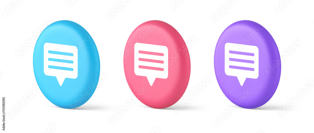 Poster chat box button social networks texting internet communication 3d isometric circle icon