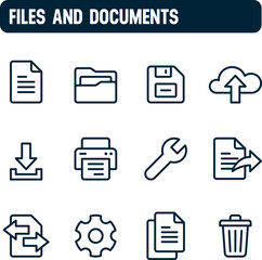 Document icons. Files and documents vector set. Outline icon design.
