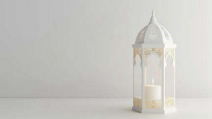 Islamic lanterns on white room for Eid Ramadan banner poster design