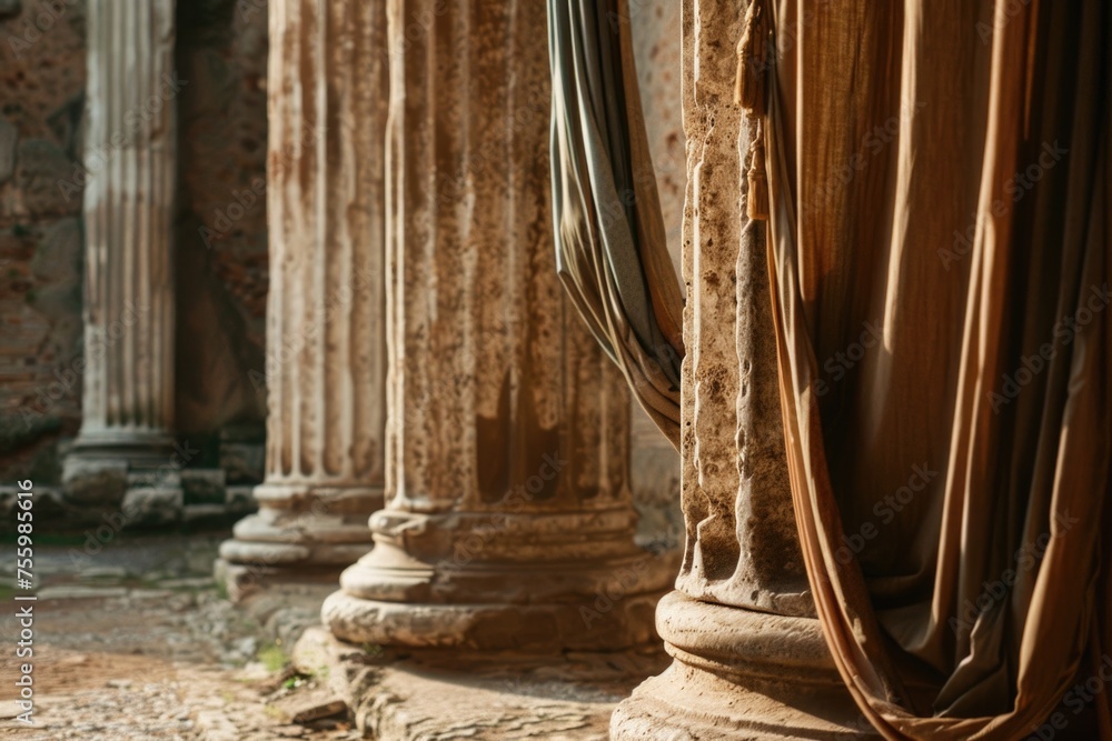 Poster Detailed view of a building with prominent columns. Suitable for architectural designs.