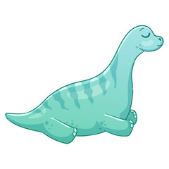 Illustrations of cute dinosaurs for children in different colors: Triceratops, Stegosaurus, Brontosaurus, Pterosaurus, Tyrannosaurus, Brachiosaurus. 