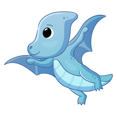 Illustrations of cute dinosaurs for children in different colors: Triceratops, Stegosaurus, Brontosaurus, Pterosaurus, Tyrannosaurus, Brachiosaurus. 