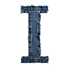 Denim Jeans Letter I Isolated on Transparent or White Background, PNG
