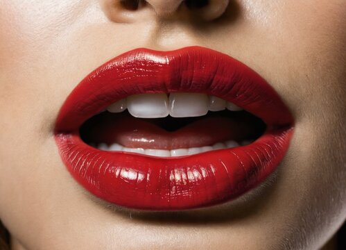 close-up of woman's mouth with red lipstick