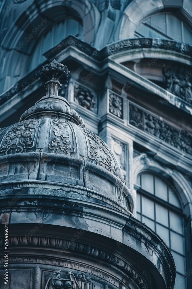 Poster Detailed view of a clock on a building. Suitable for time-related concepts.