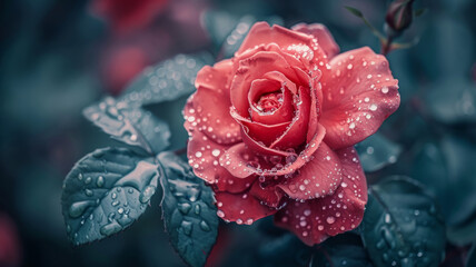Image of a rose with dewdrops.