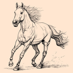 Obraz na płótnie Canvas Black and White Horse Outline Silhouette Ornament Vector Art for Logo and Icon, Sketch, Tattoo, Clip Art