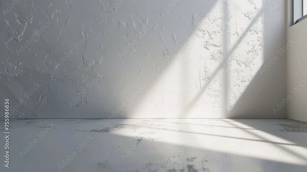 Poster A simple white room with a window, suitable for various design concepts.