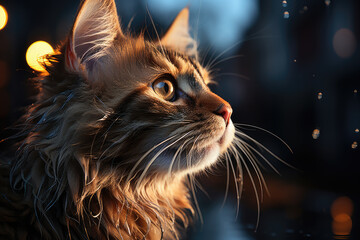 A close-up view of a domestic cat staring out of a window.
