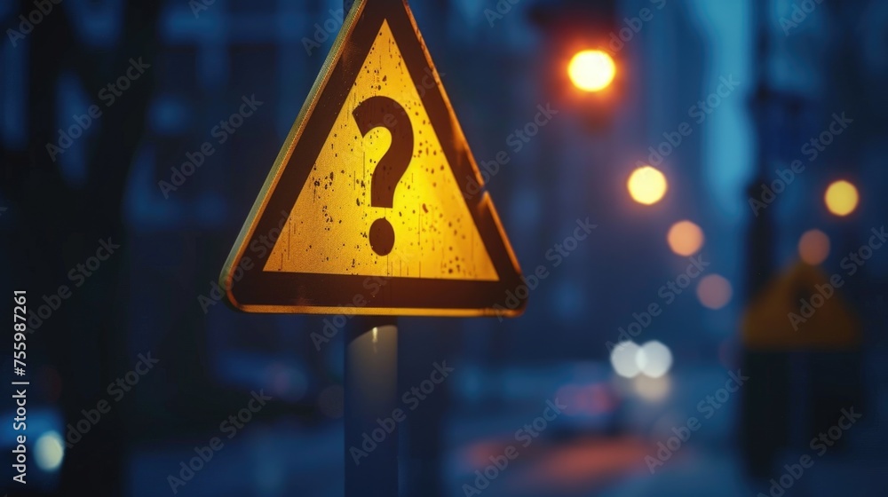 Aufkleber a yellow triangular sign with a question mark symbol.