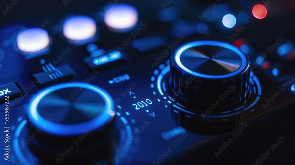 Poster detailed view of a control panel, suitable for technology and industrial concepts.