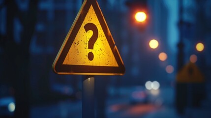 A yellow triangular sign with a question mark symbol.