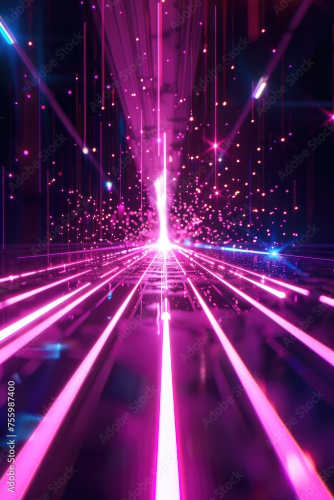 Poster a vibrant purple and pink light illuminating a dark room. perfect for adding a pop of color to any d