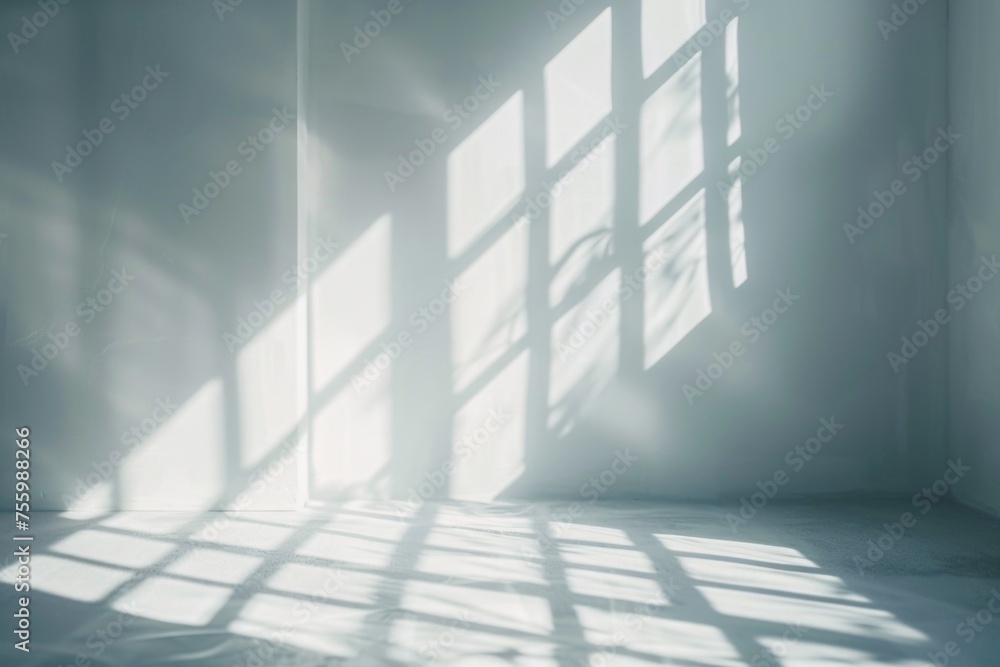 Poster A simple room with white walls and a window, suitable for various concepts.